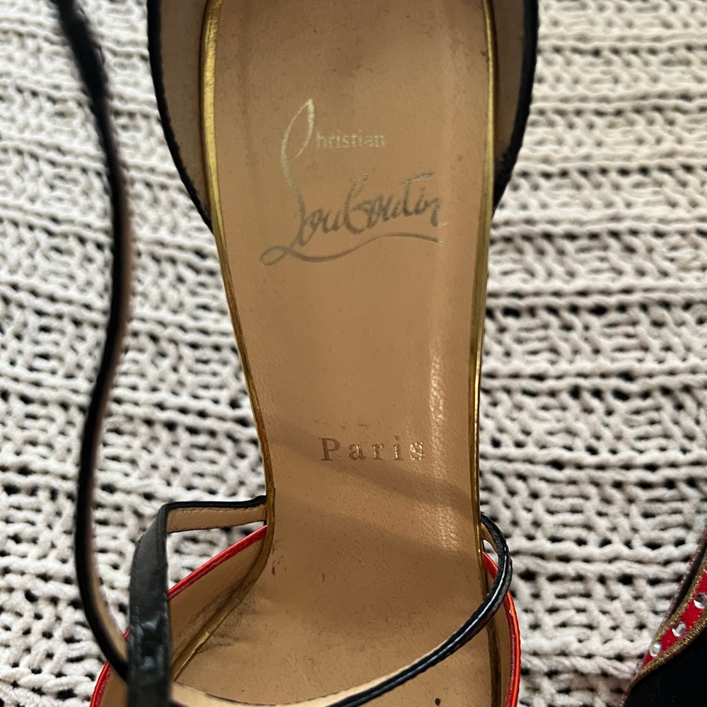 Christian Louboutin Loubi Zeppa Crisscross Red Sole Wedge - Picture 3 of 5